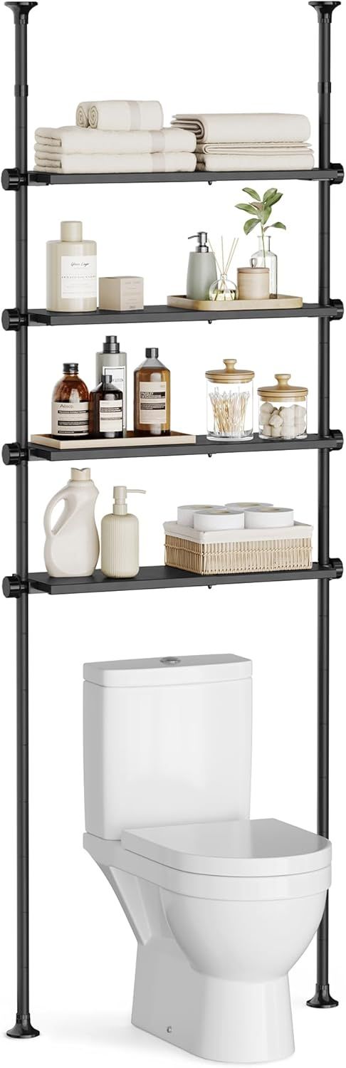 Ink Black Adjustable Over-the-Toilet 4-Tier Storage Shelf