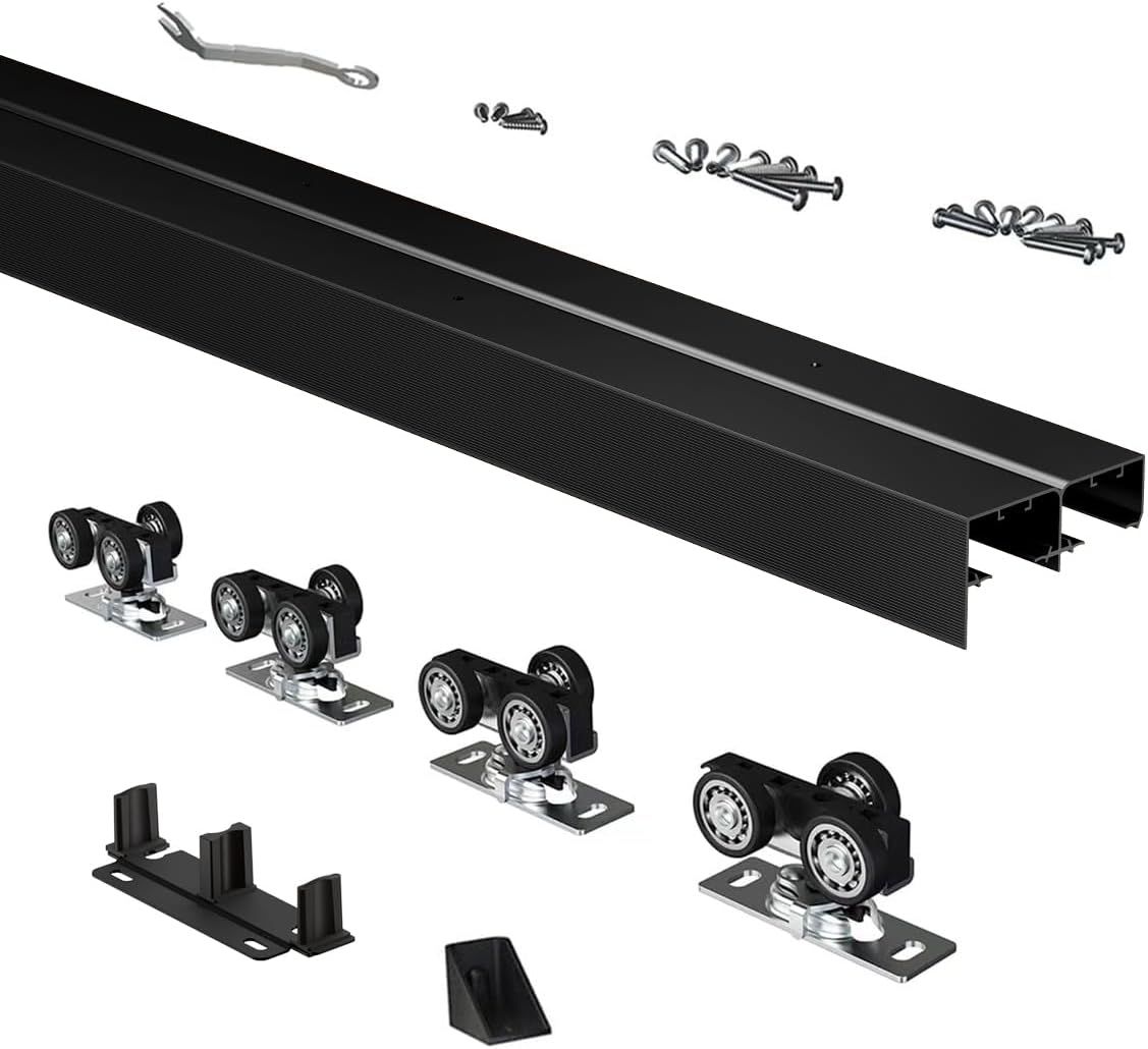 72" Black Aluminum Heavy Duty Bypass Door Hardware Kit