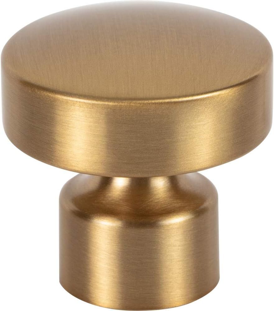 Warm Brass Round Modern Cabinet Knob with Mounting Hardware