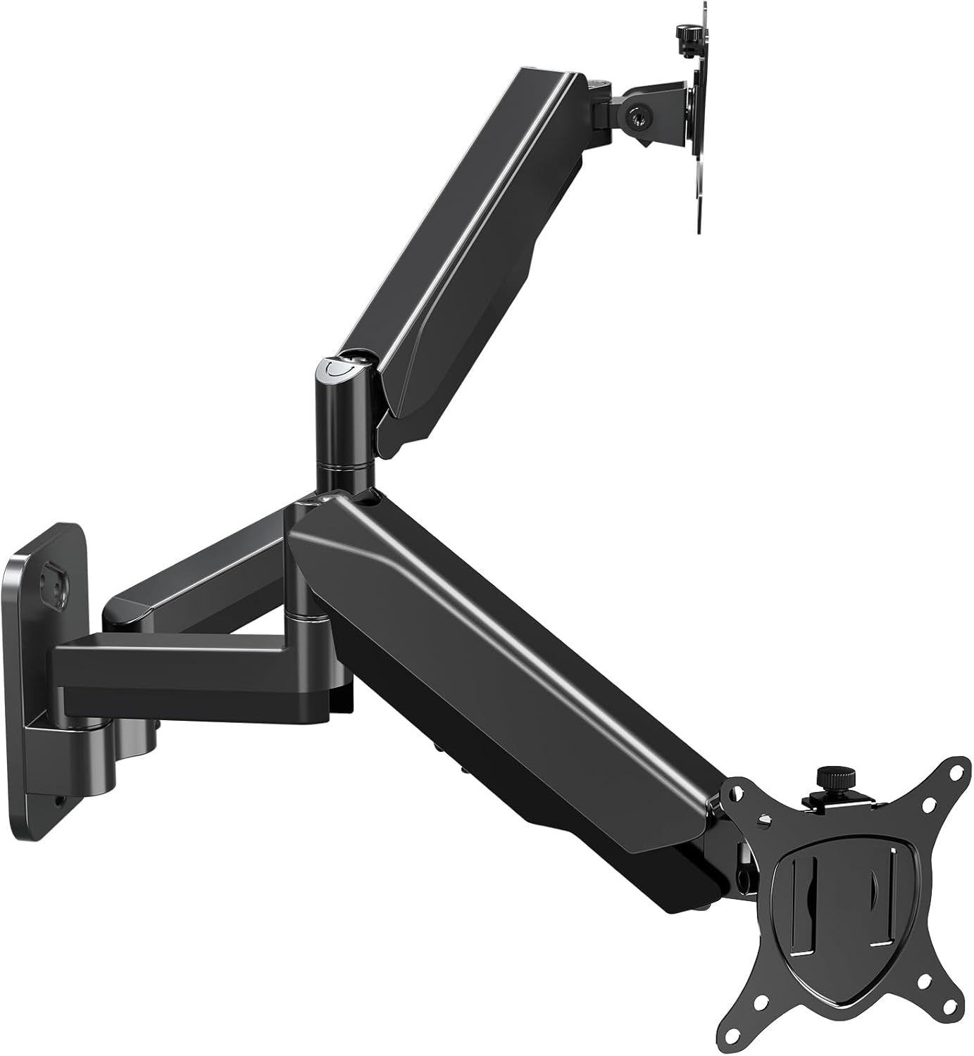 Black Dual Arm Full Motion Wall Monitor Mount with Gas Spring