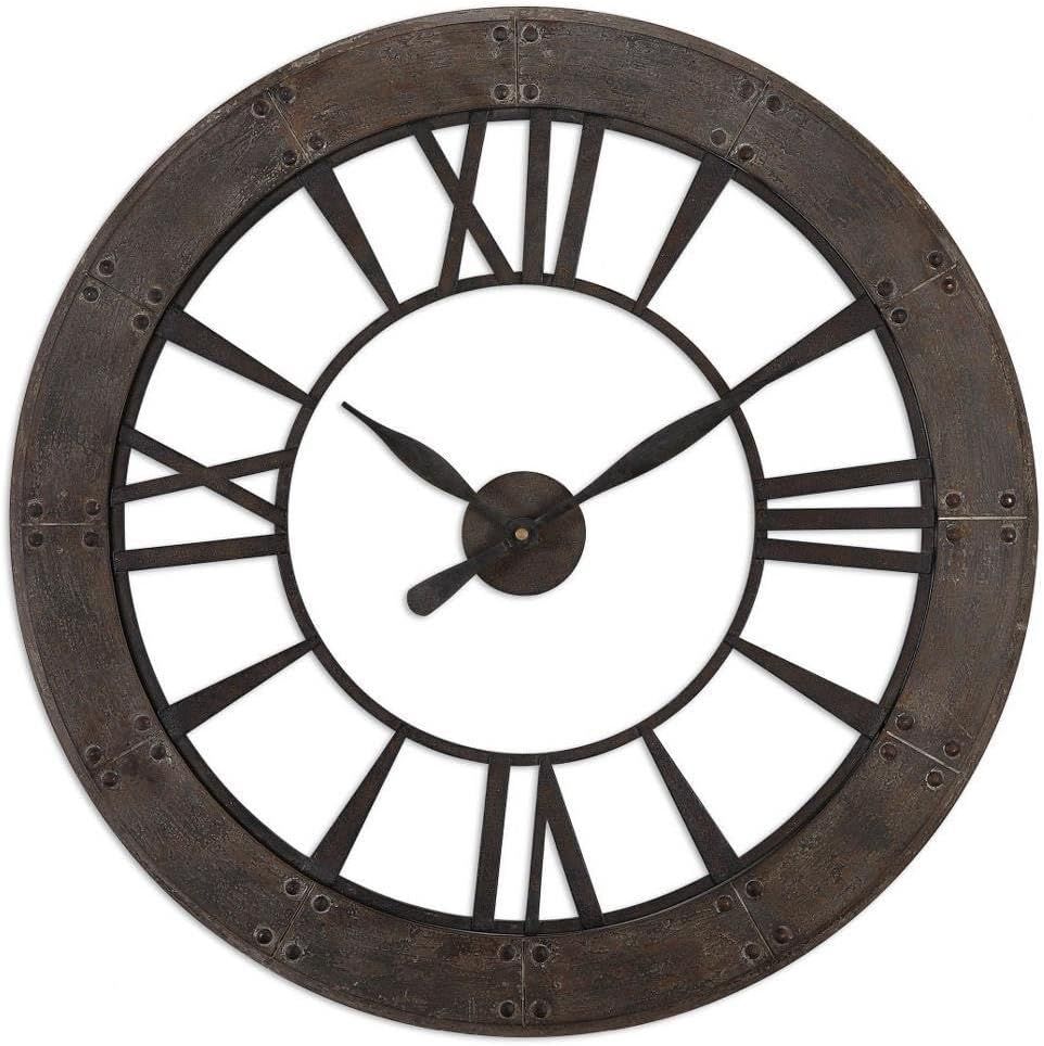 Oversized Rustic Bronze Industrial Round Wall Clock