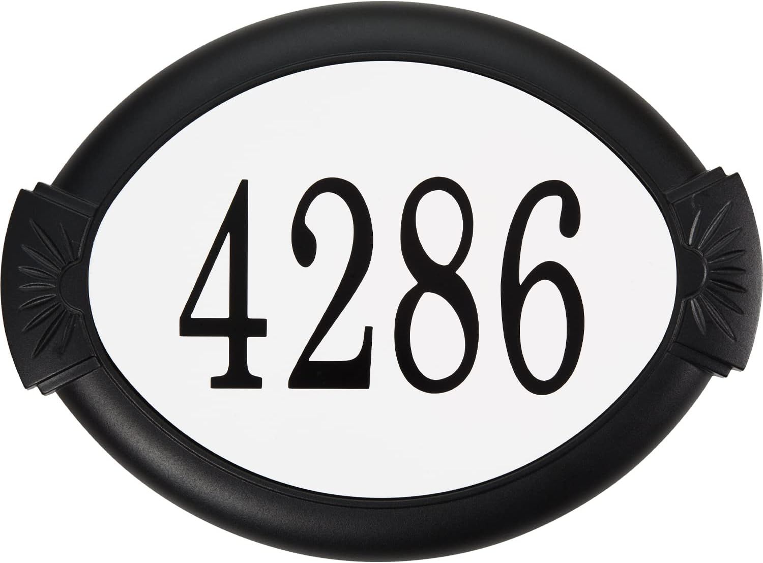 Classic Black Oval Aluminum Address Plaque with Vinyl Numbers