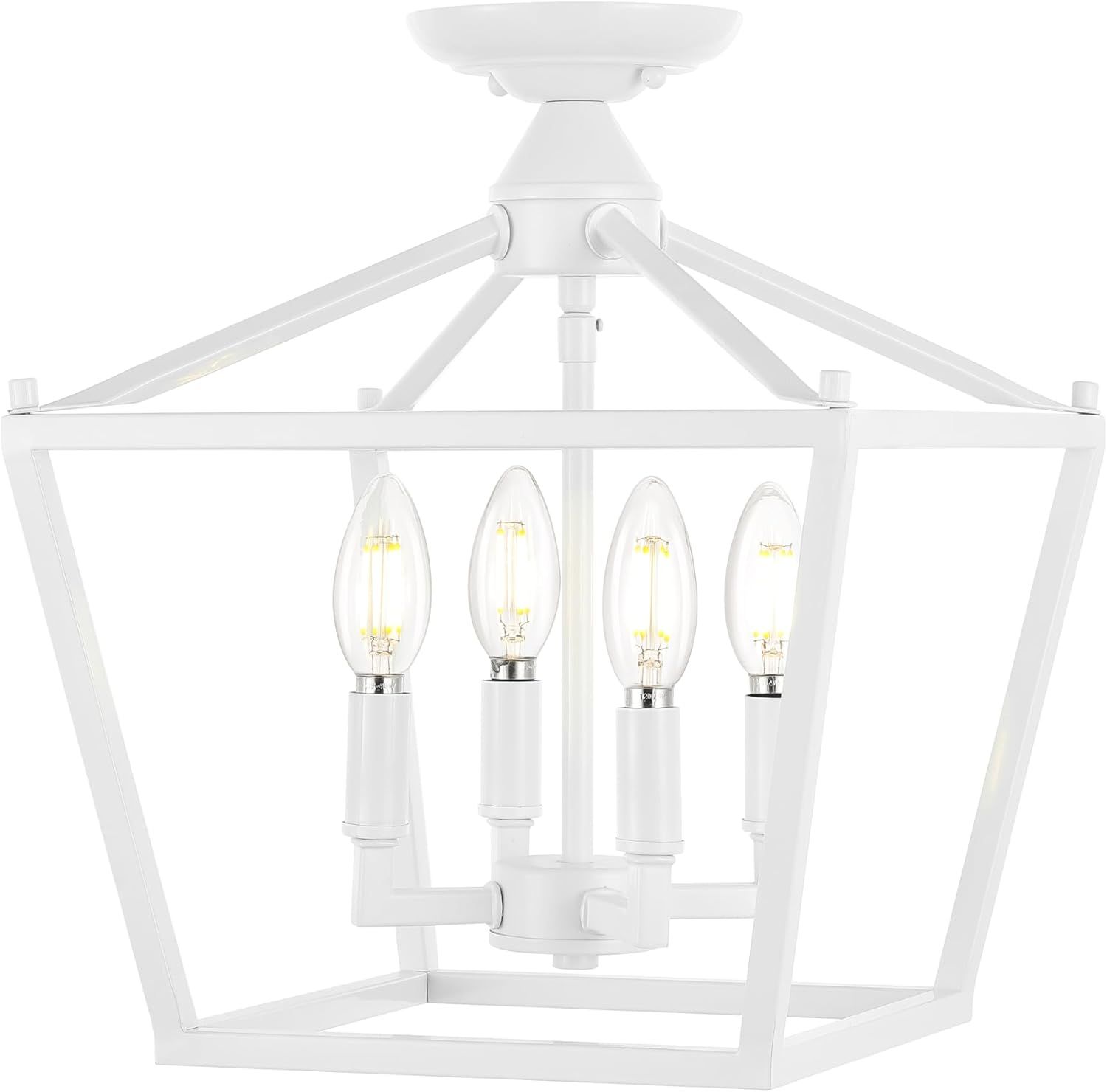 White Iron Farmhouse LED Lantern Flush Mount Light