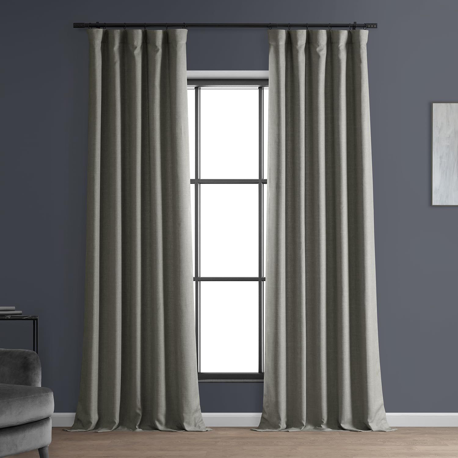 Taupe Grey Room-Darkening Faux Linen Curtain Panel 84"