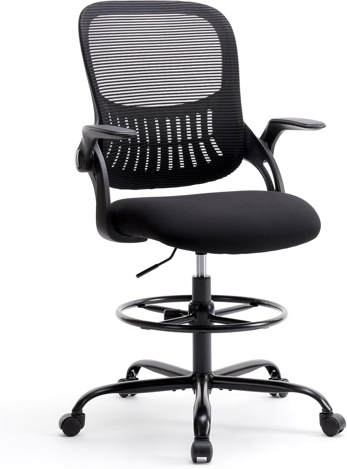 Black Mesh Adjustable Office Drafting Chair with Arms