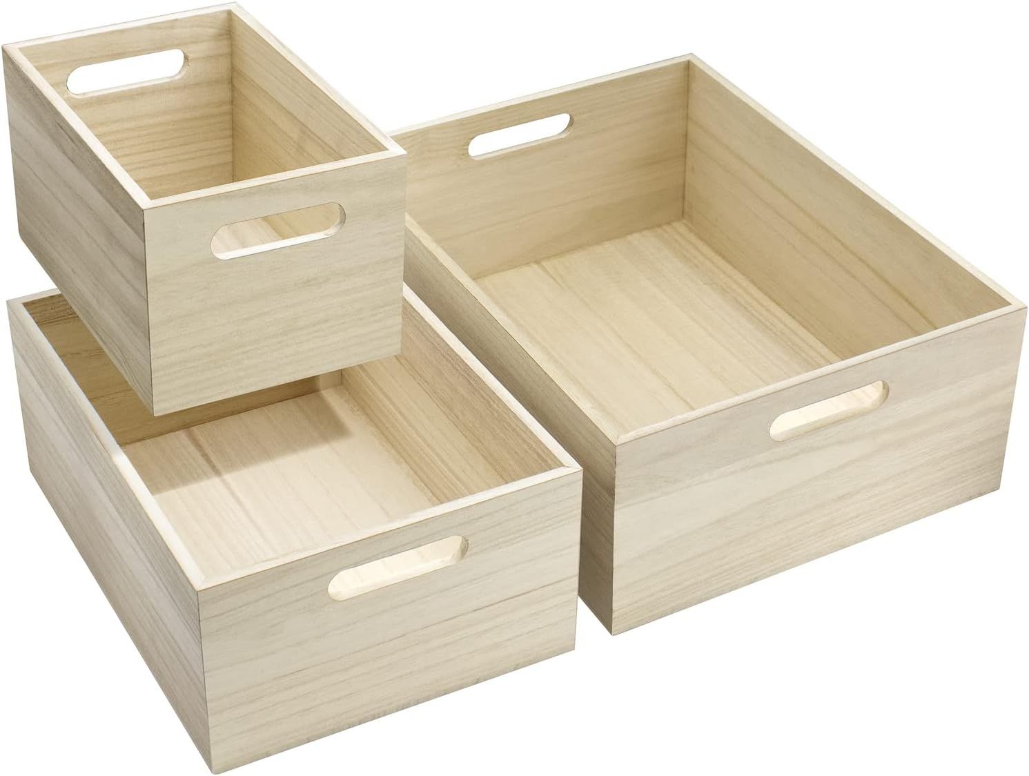 Natural Unfinished Wood Stackable Storage Crates Set