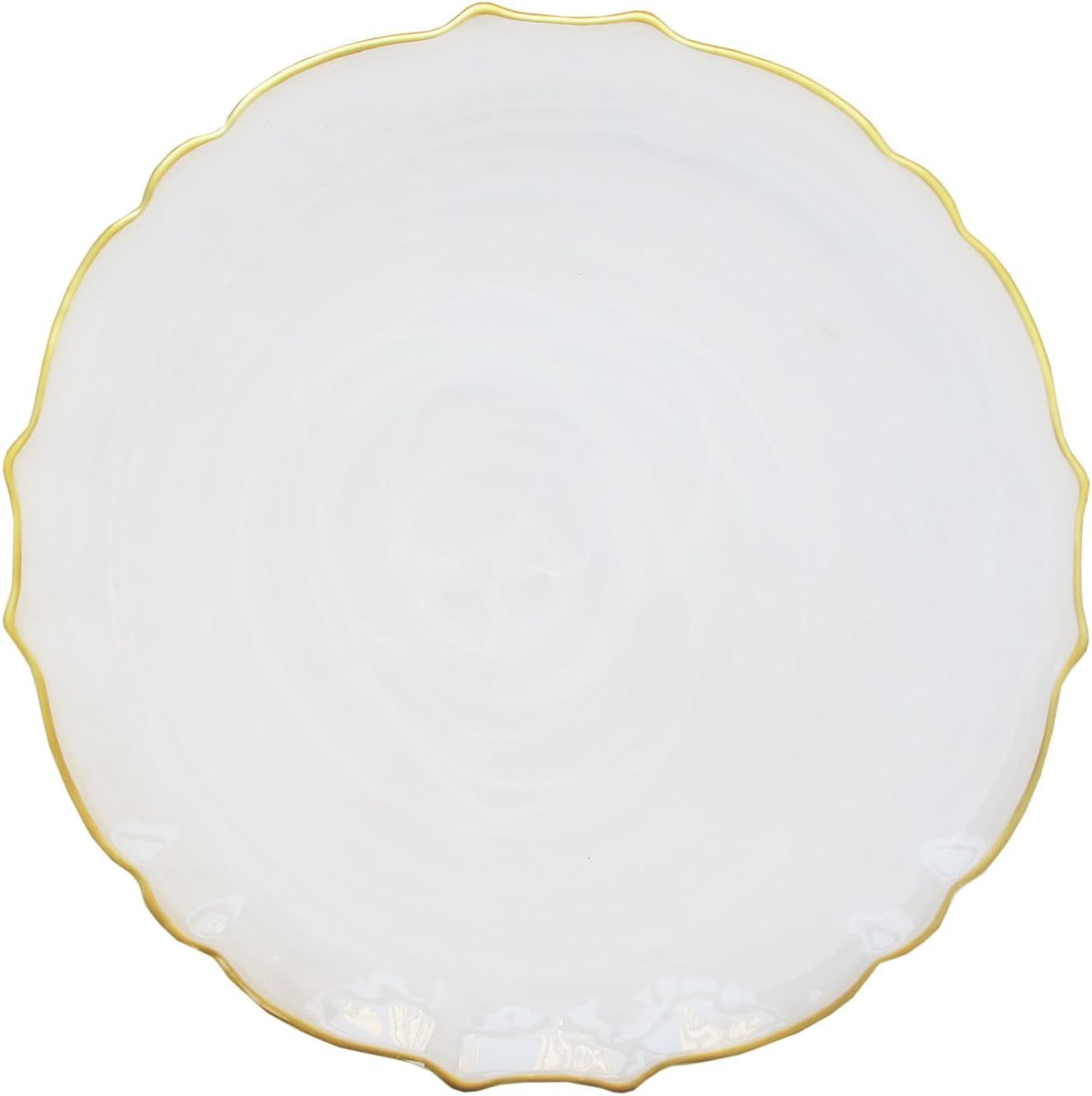 Elegant White Glass Charger Plate with Gold Rim, 13-inch