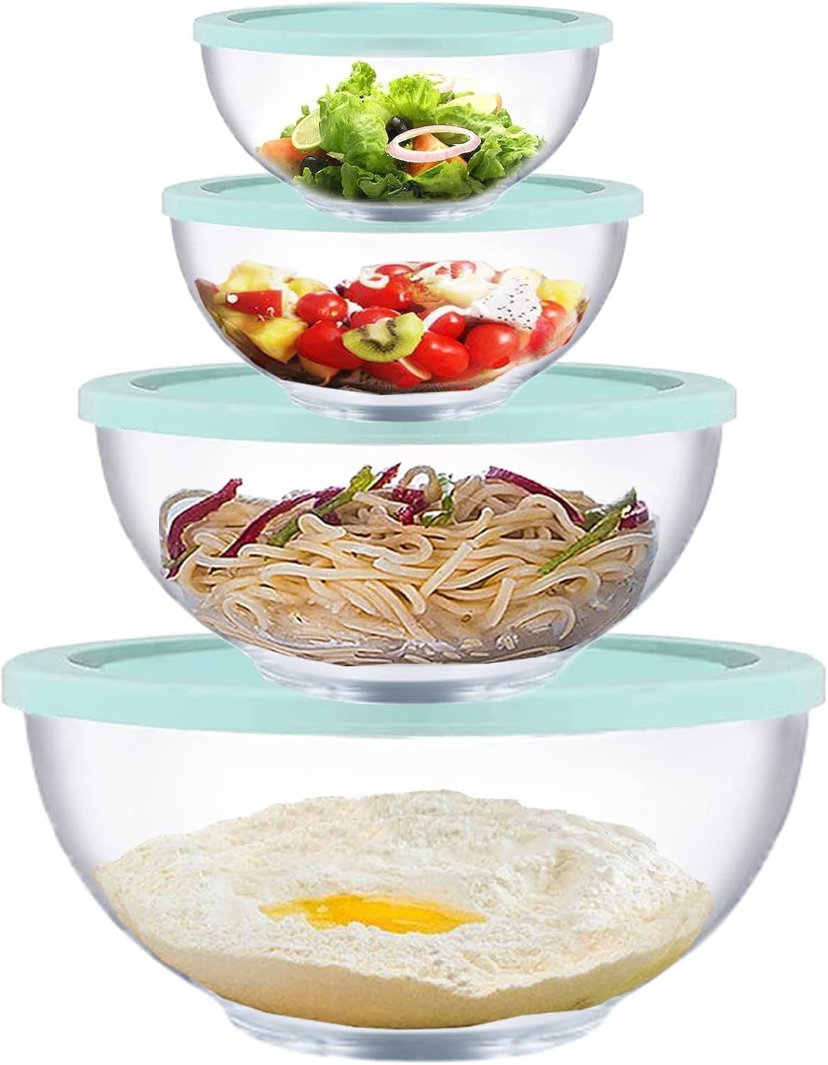 High Borosilicate Glass Mixing Bowl Set with Lids, 4 Pieces