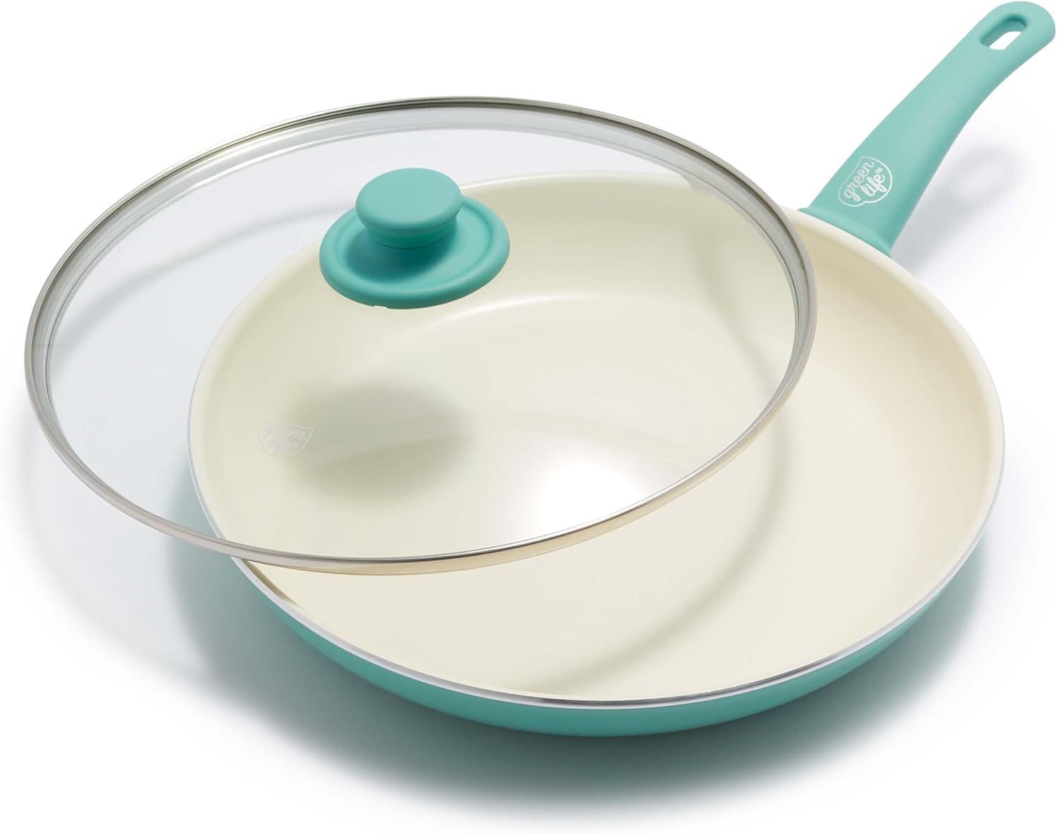 Turquoise 12" Aluminum Nonstick Frypan with Ceramic Coating and Lid