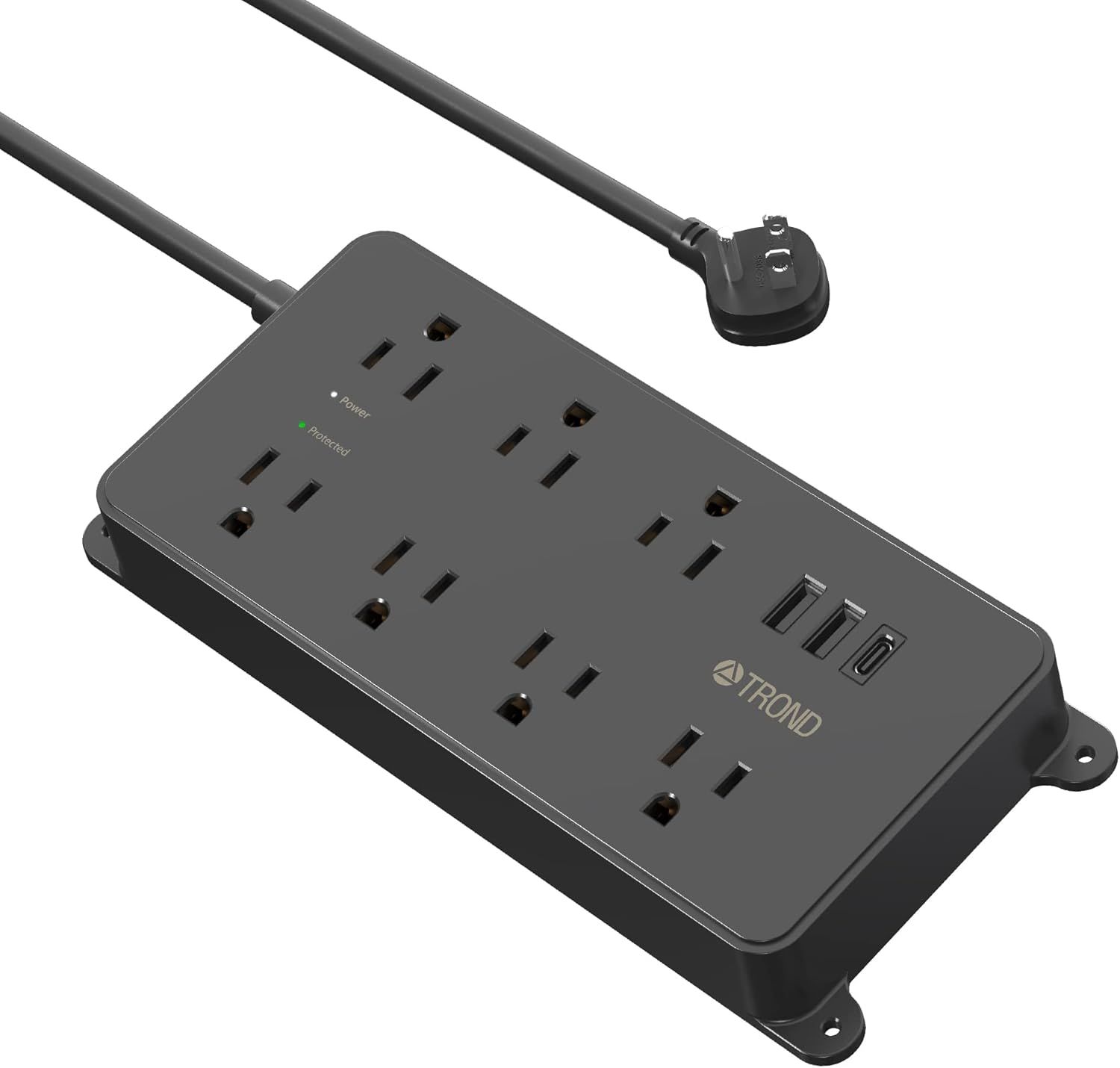 Black 10-in-1 Surge Protector Power Strip with USB Ports