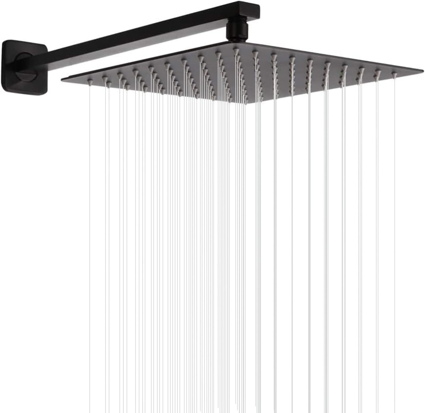 Large Matte Black Stainless Steel Rainfall Shower Head with Extension Arm