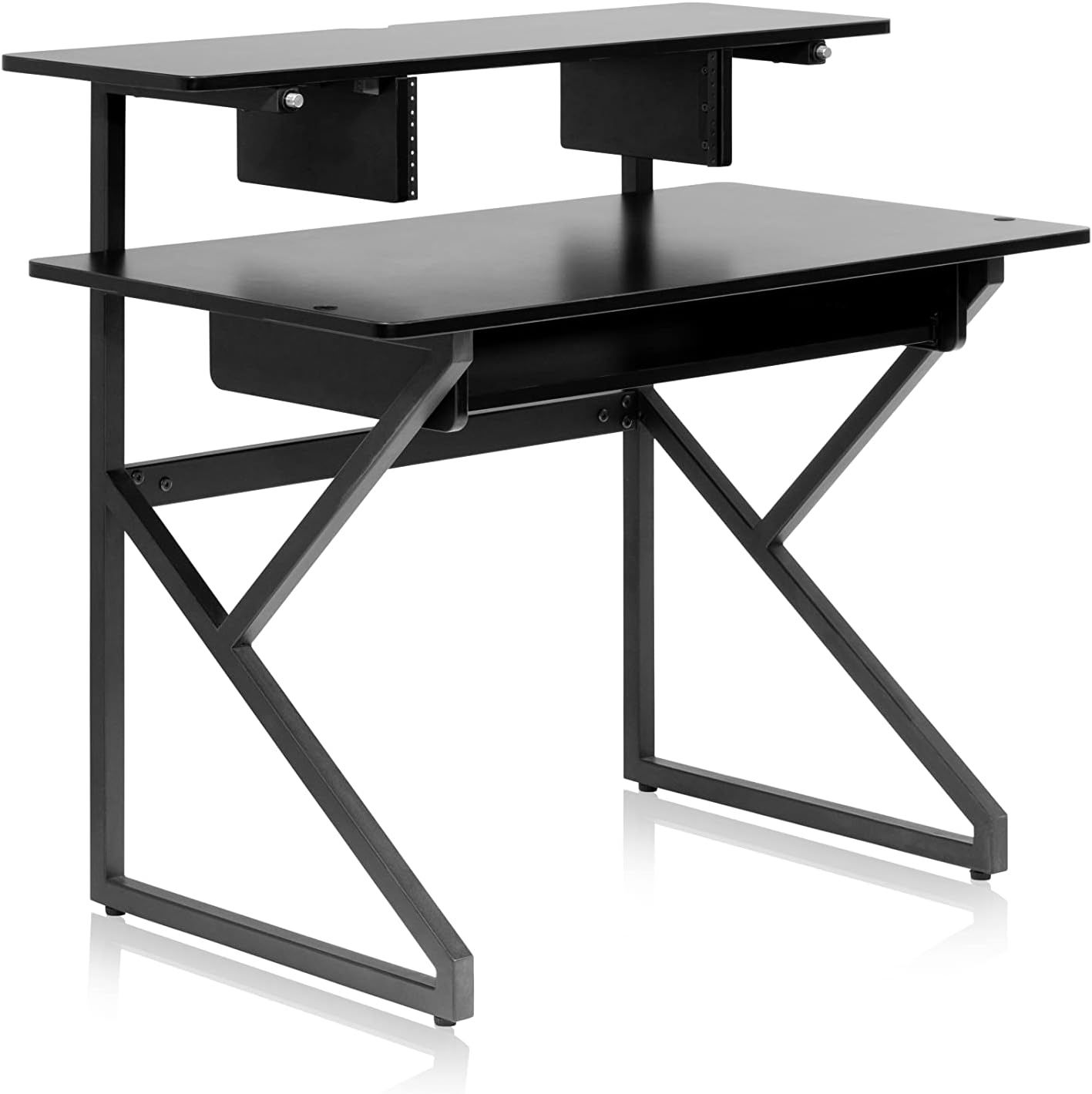 Compact Black Steel Studio Desk with Slide-Out Keyboard Tray