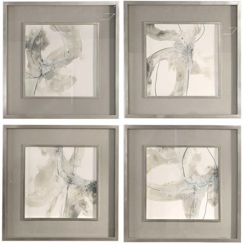 Gray Abstract Square Framed Art Set of Four