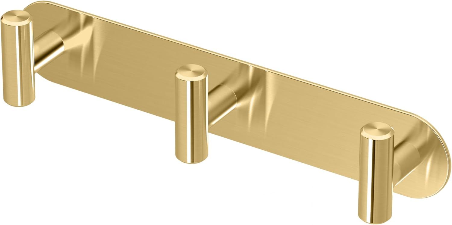 Brushed Brass Triple J-Hook Wall Mounted Robe Hook