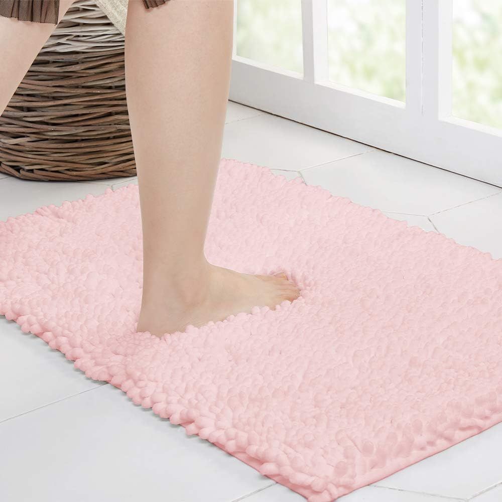 Walensee Bathroom Rug Non Slip Bath Mat (32x20 Inch Blush) Water Absorbent Super Soft Shaggy Chenille Machine Washable Dry Extra Thick Perfect Absorbant Best Large Plush Carpet for Shower Floor