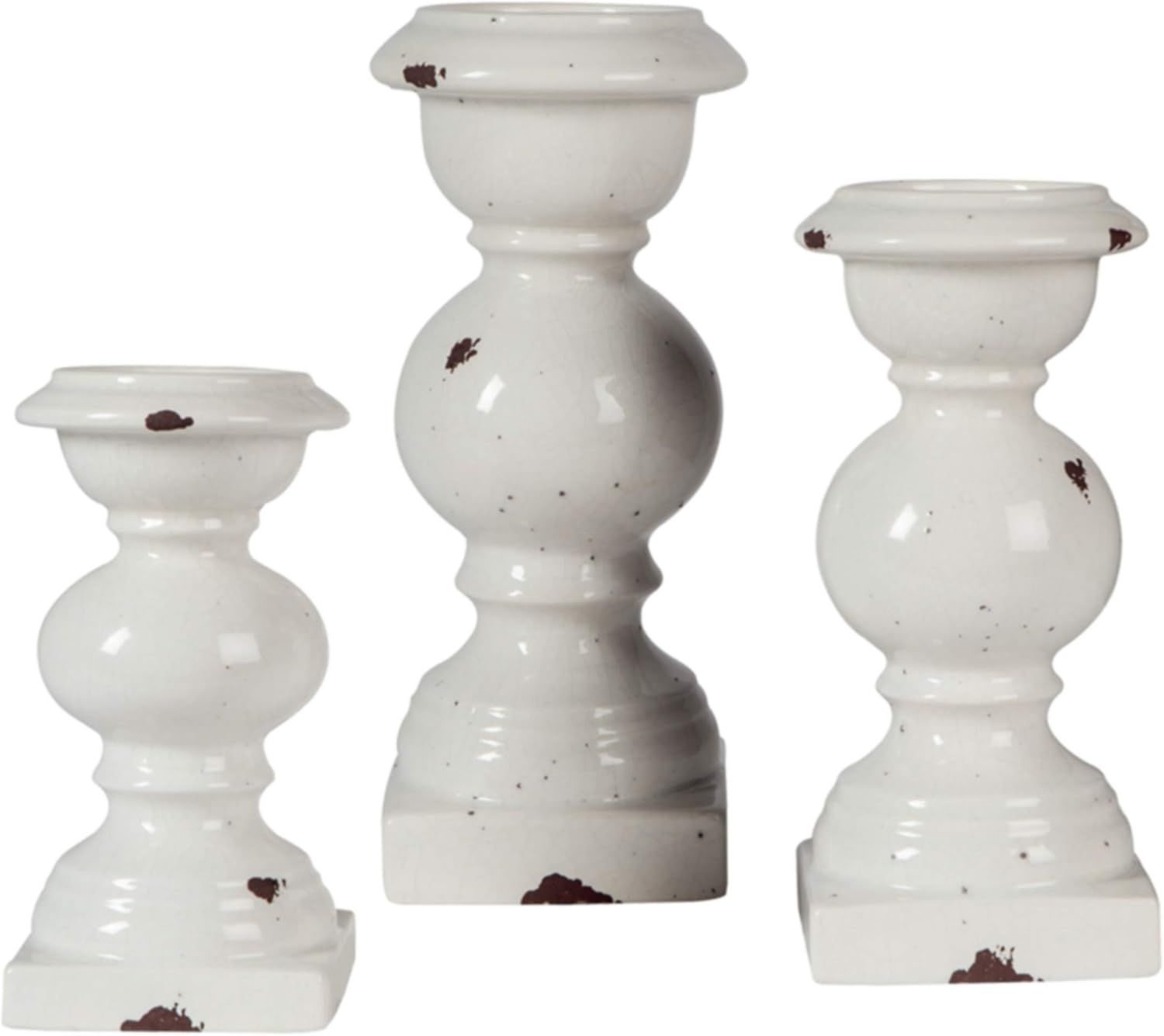 Contemporary White Ceramic Candle Holder Trio