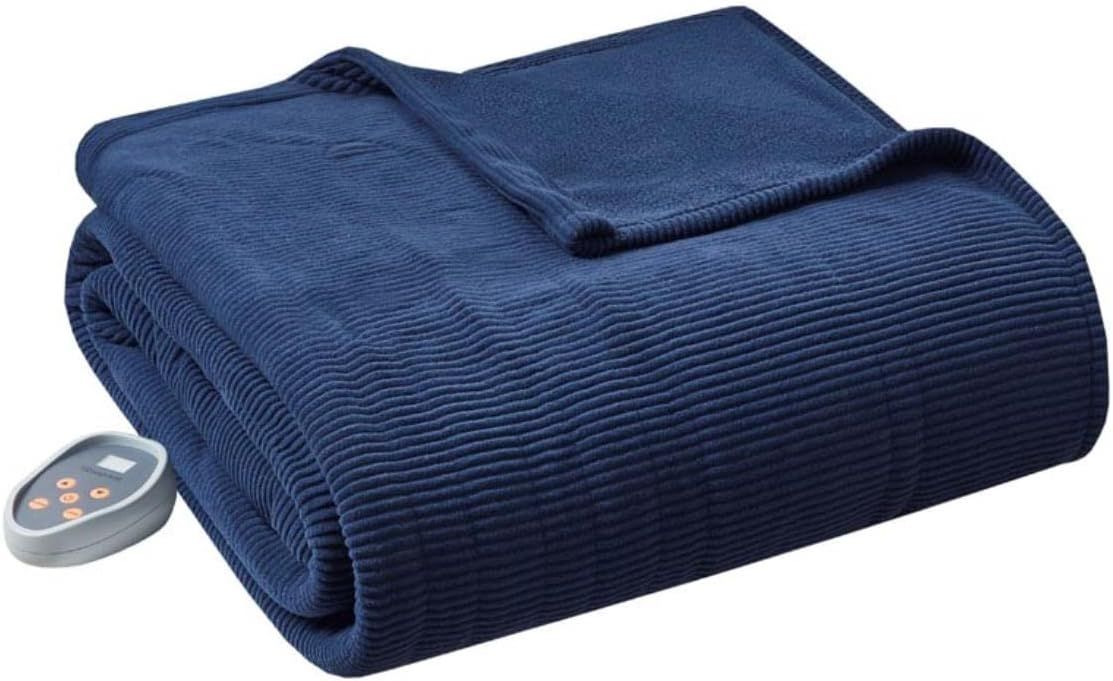 Navy Full Size Electric Micro Fleece Heated Blanket