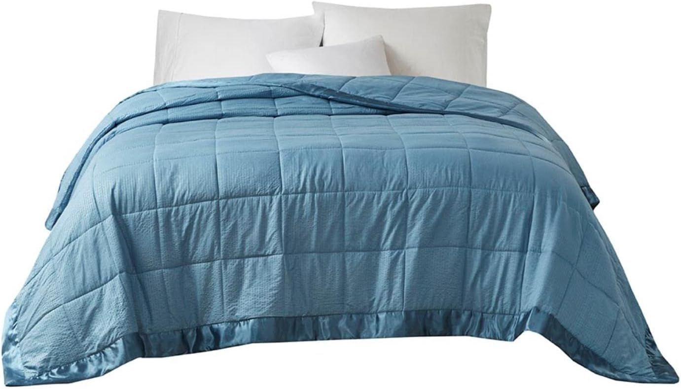 Slate Blue Satin Trim Oversized Down Alternative Blanket