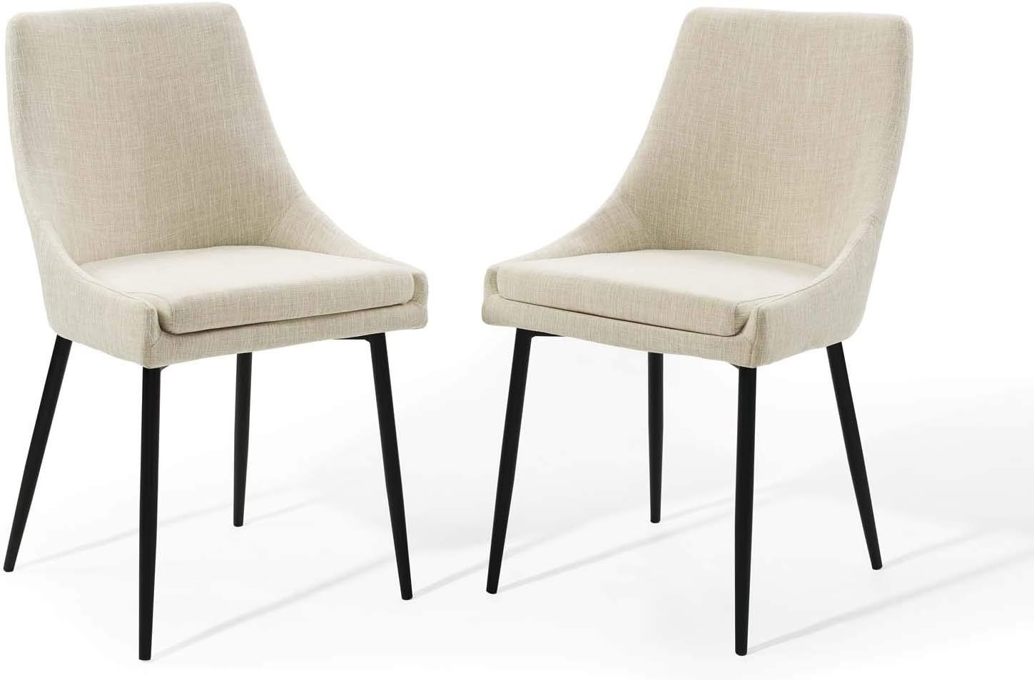 Viscount Vintage Modern Black Beige Velvet Dining Chair Set of 2