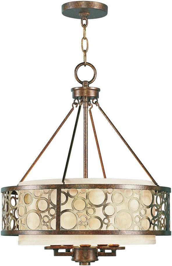 Palacial Bronze Gilded 5-Light Chandelier with Silk Champagne Shade