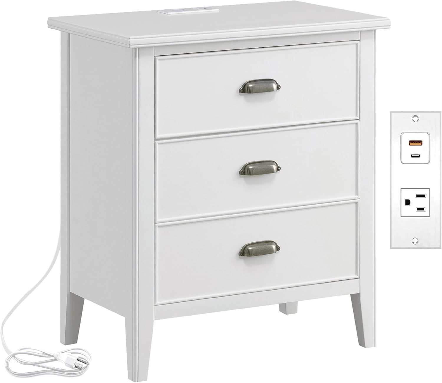 Orchid White Solid Wood Nightstand with USB-C and A/C Ports