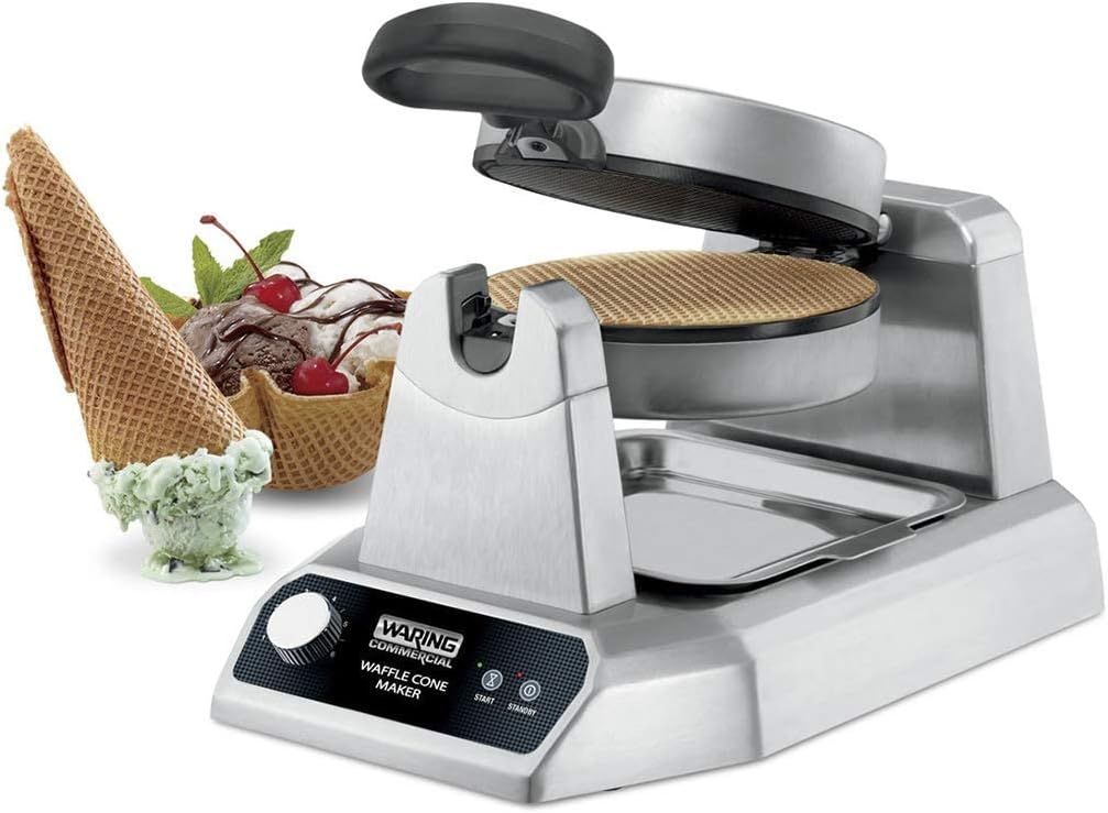 Heavy Duty Silver Single Waffle Cone Maker with Timer