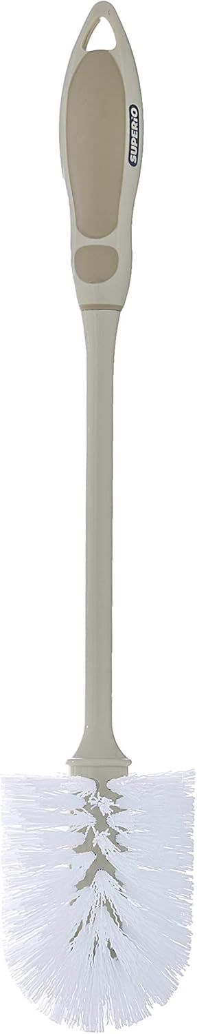 Beige and White Long Handle Toilet Brush with Ergonomic Grip