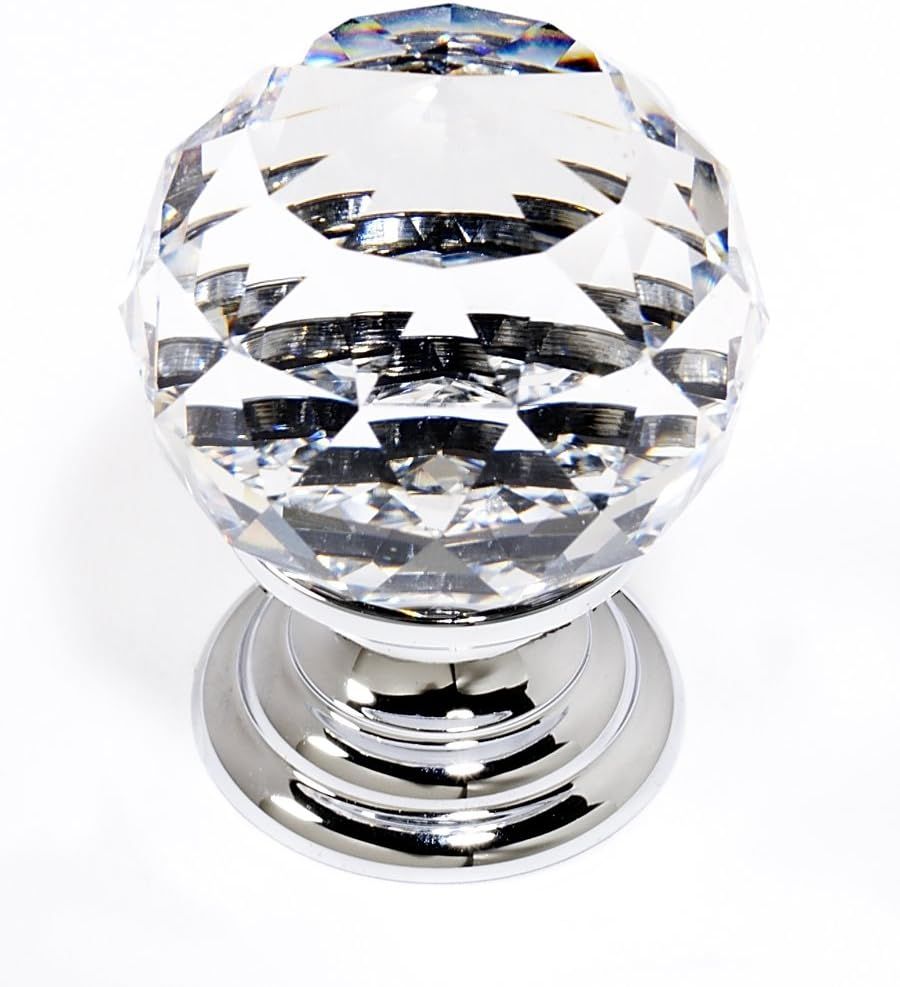 Polished Chrome Crystal Round Cabinet Knob with Mounting Hardware