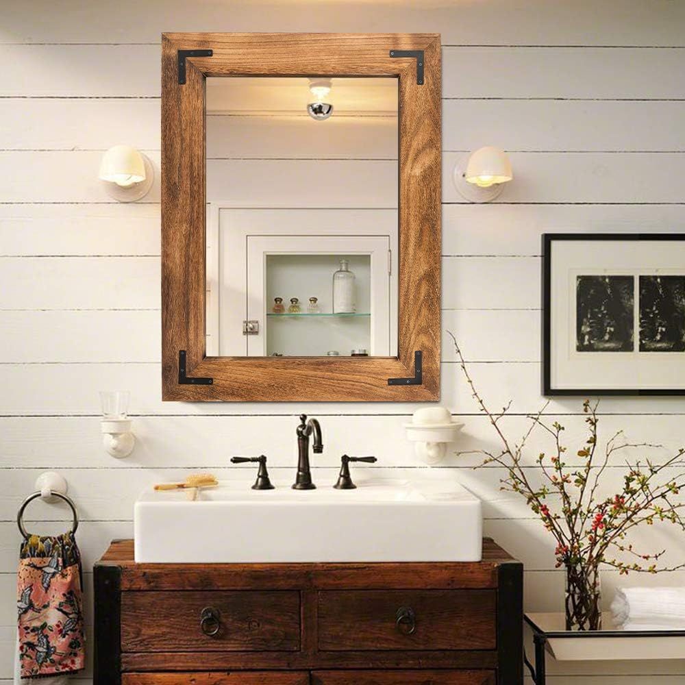 Rustic Brown Wood Framed Full Length Rectangular Mirror, 32" x 24"