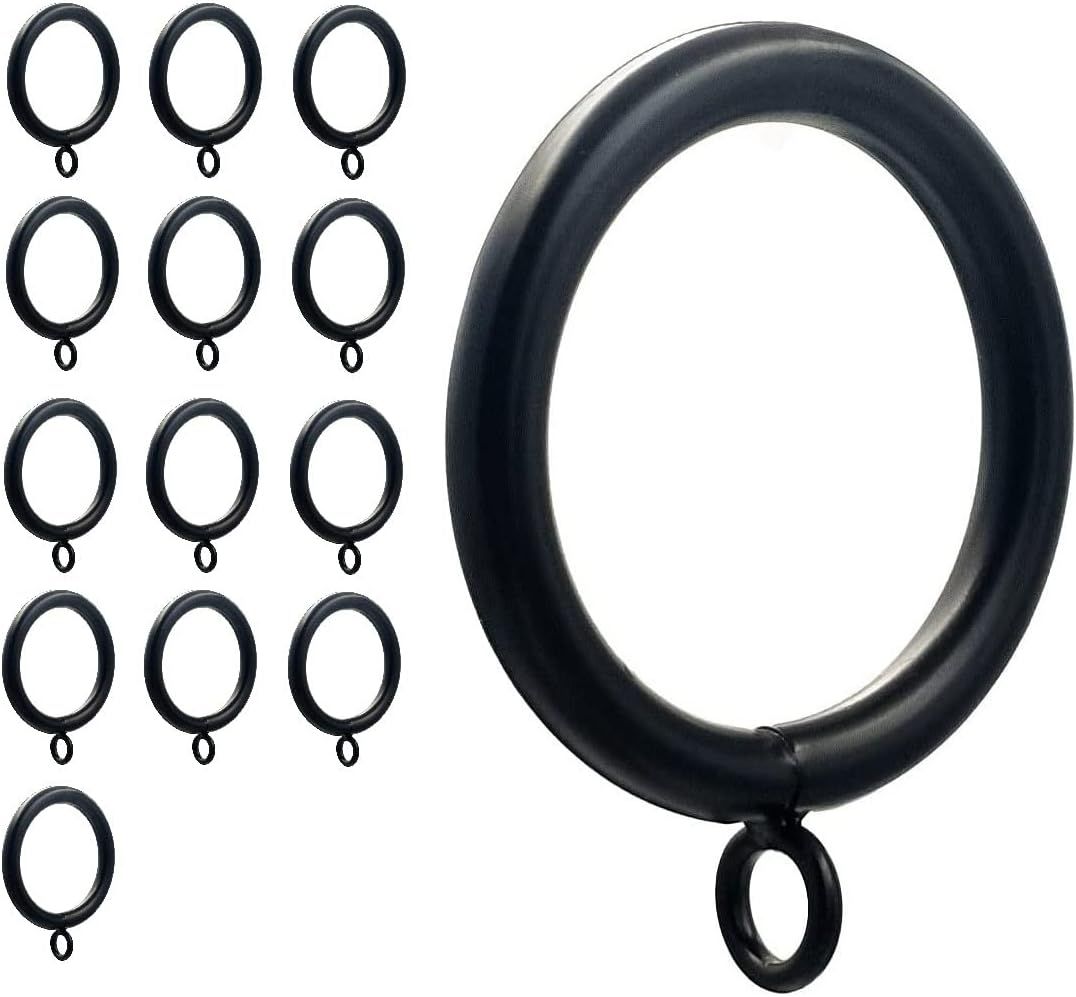 Black Metal Curtain Rings with Eyelets, 1.5 Inch, Set of 14