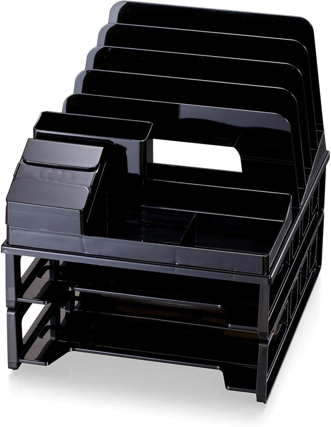 Black Plastic Multi-Compartment Letter File Holder