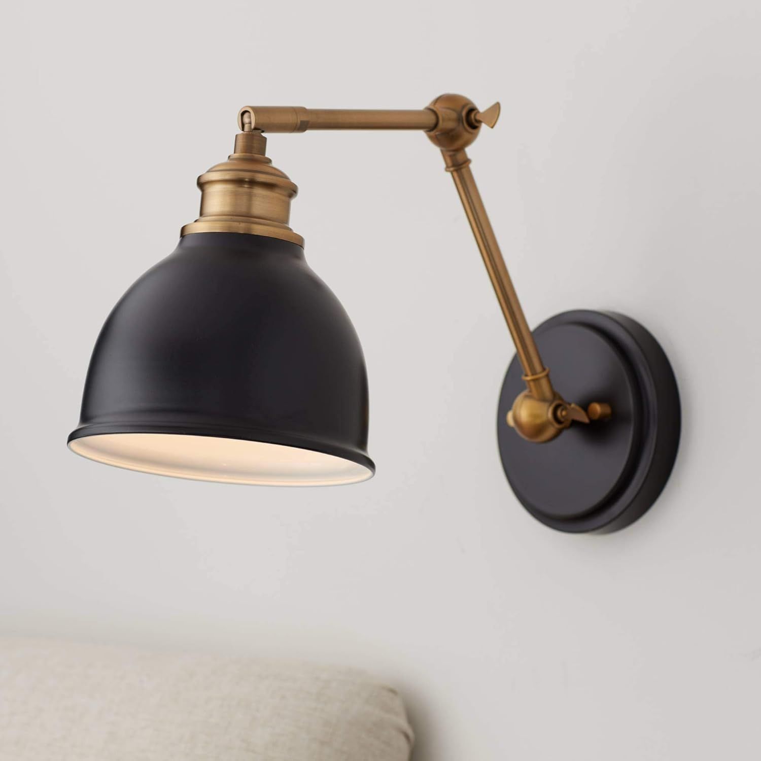 Black and Brass Adjustable Swing Arm Wall Lamp