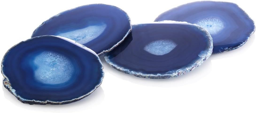 Azure Agate Stone Coasters with Gold Edging, Set of 4