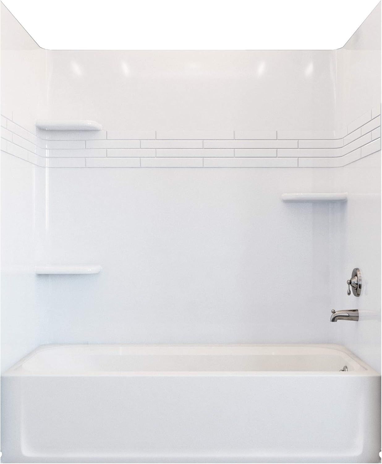 White 60" x 30" Fiberglass Rectangular Bathtub with Shelves