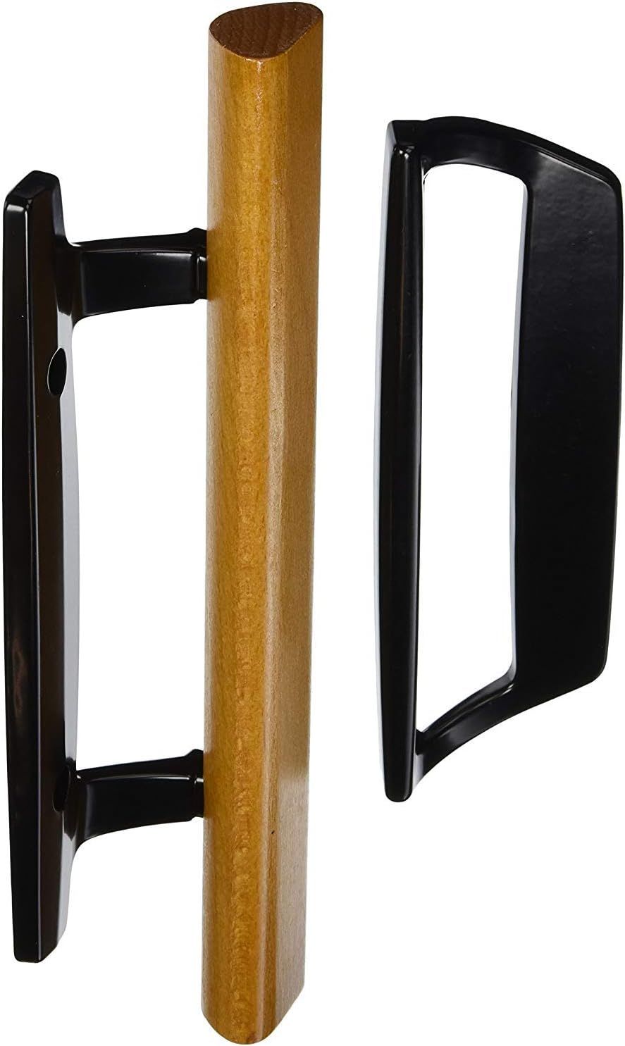 Black Mortise Sliding Patio Door Handle with Wood Pull