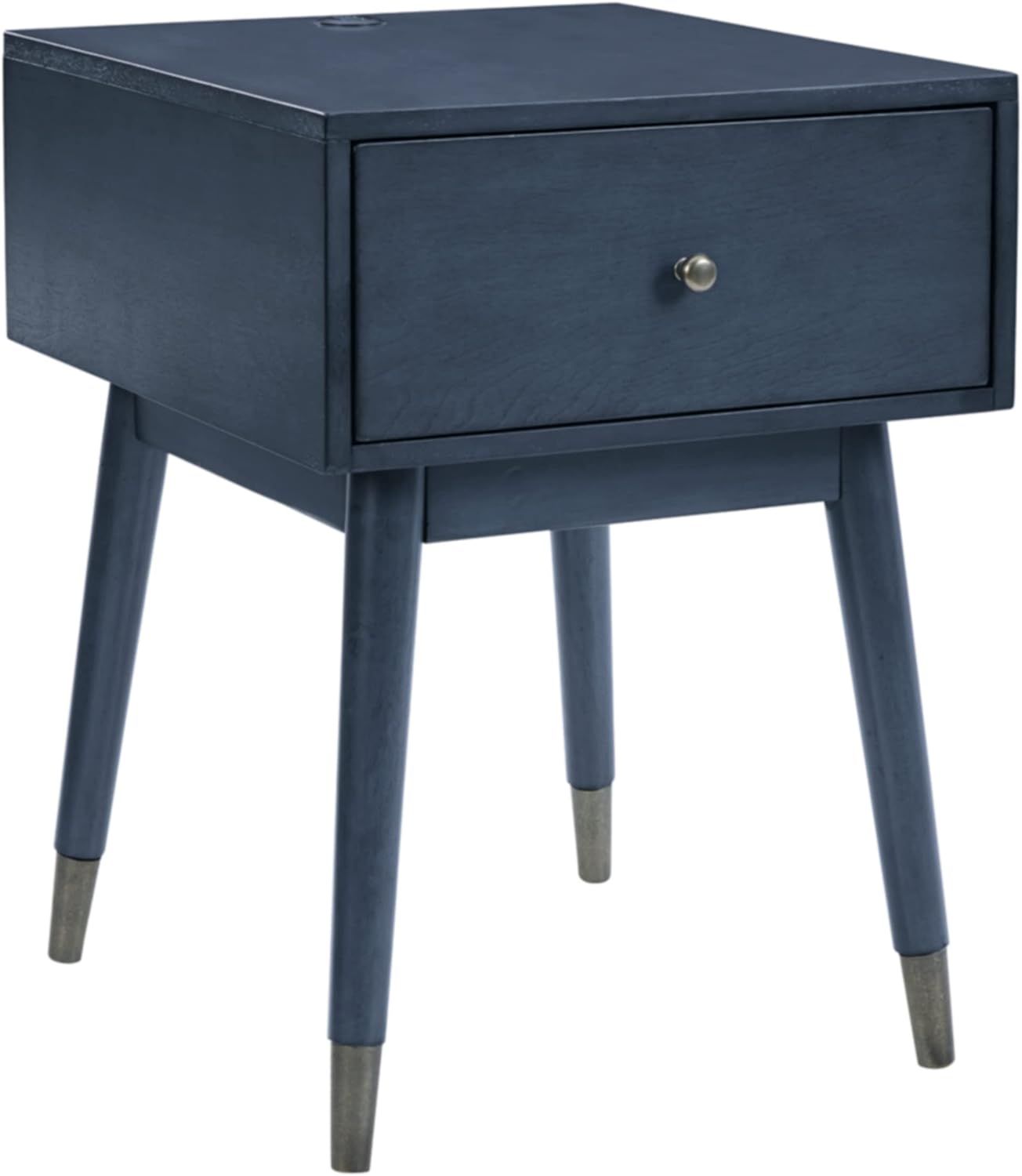 Transitional Blue Wood Accent Table with USB and Storage