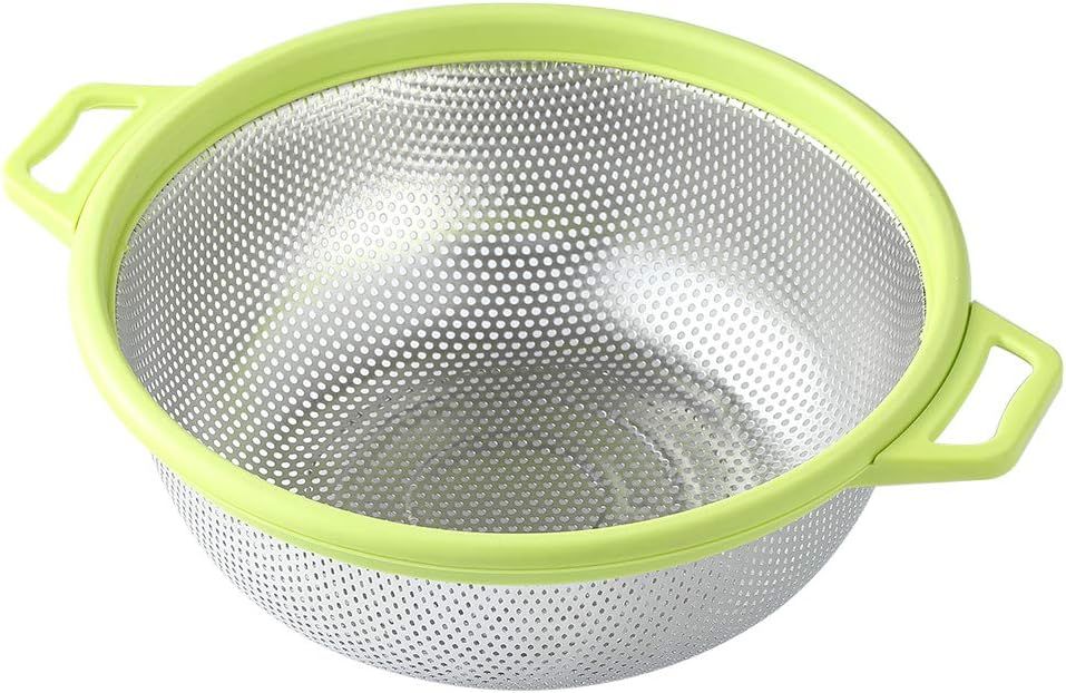 Green Stainless Steel Colander with Handles and Legs, 5-Quart