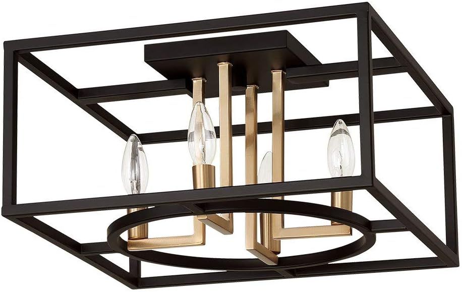Mundazo Matte Black and Gold Geometric Semi-Flush Ceiling Light