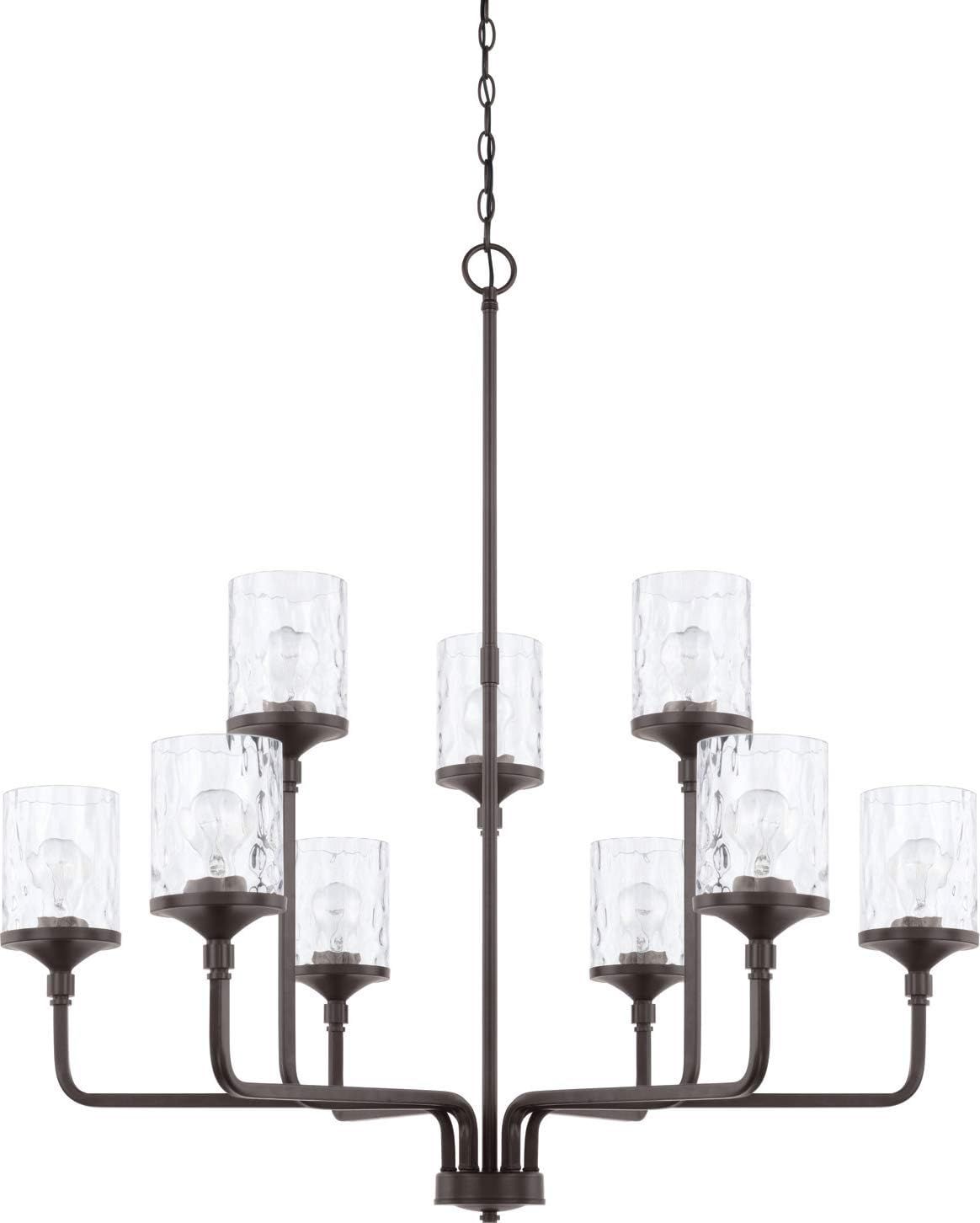 Bronze 9-Light Chandelier with Clear Water Glass Shades