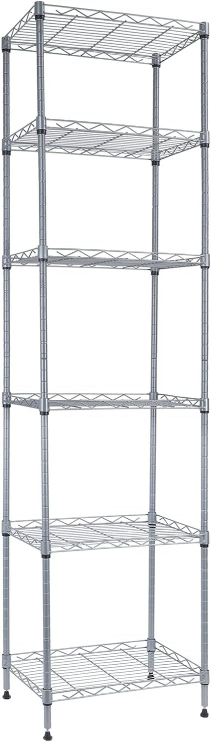 Adjustable Black Wire 6-Shelf Storage Rack for Kitchen and Bathroom