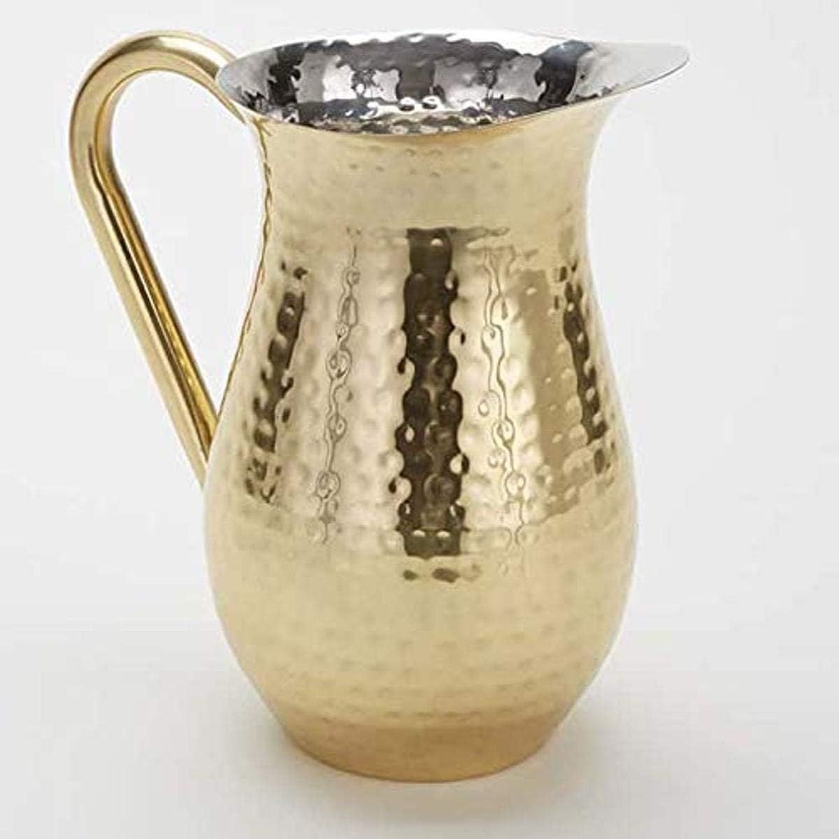 Gold Hammered Stainless Steel Bell Pitcher with Ice Guard, 84 oz