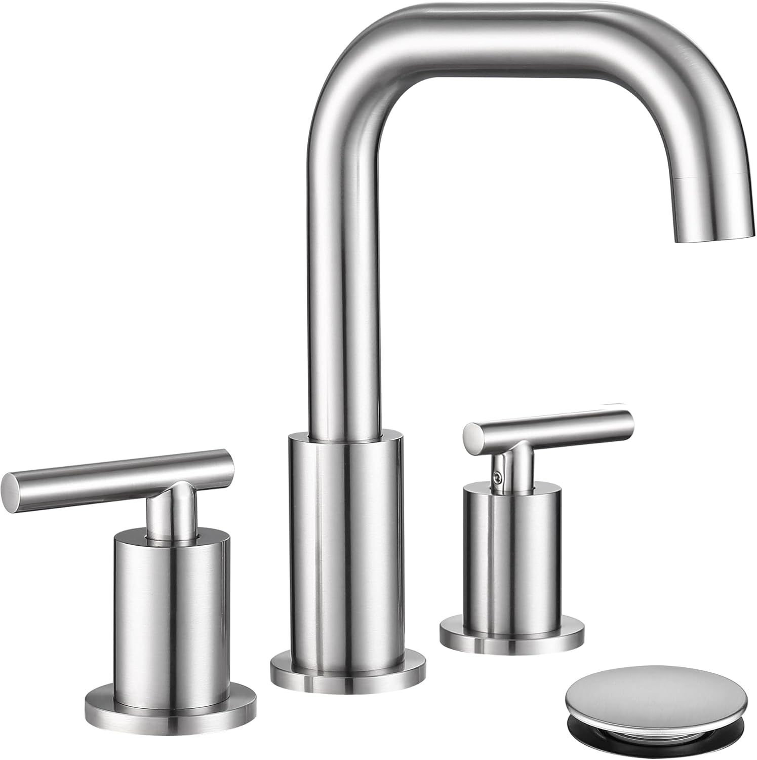 Brushed Nickel 8-Inch Widespread Bathroom Faucet with Lever Handles