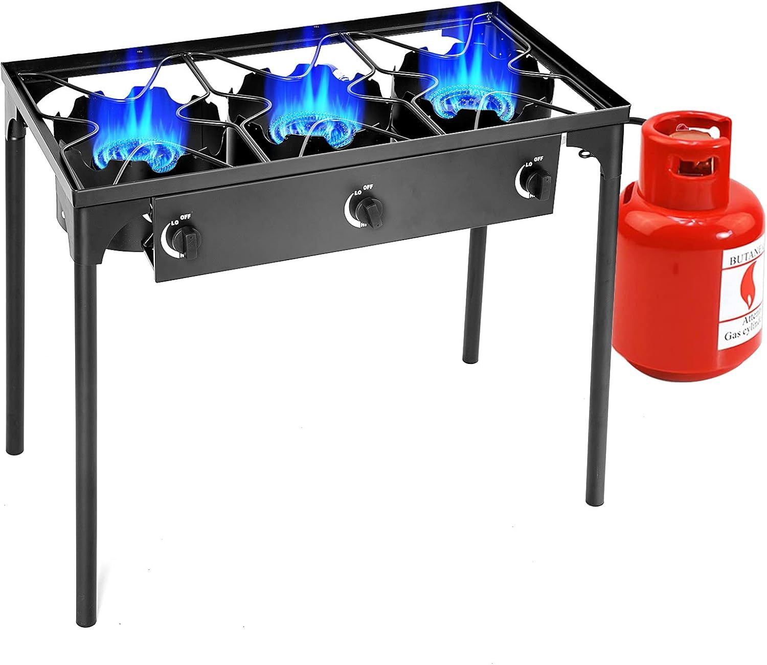 Black Cast Iron 3-Burner Outdoor Gas Stove with Detachable Legs