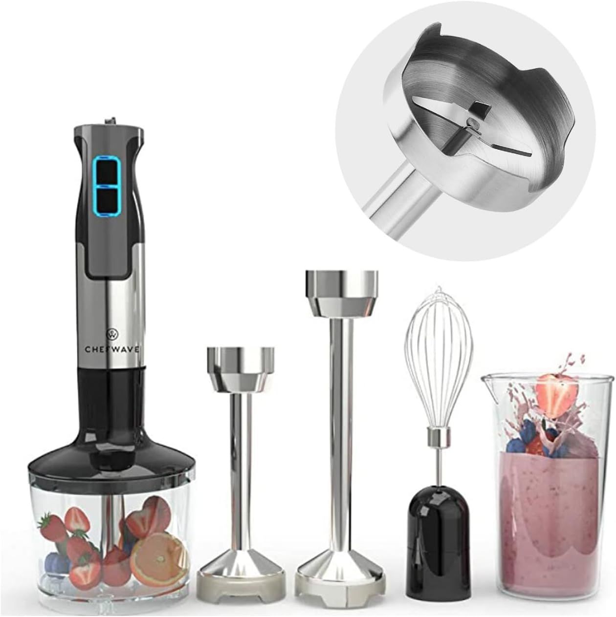 ChefWave 500W Black Stainless Steel 9-Speed Immersion Blender Set