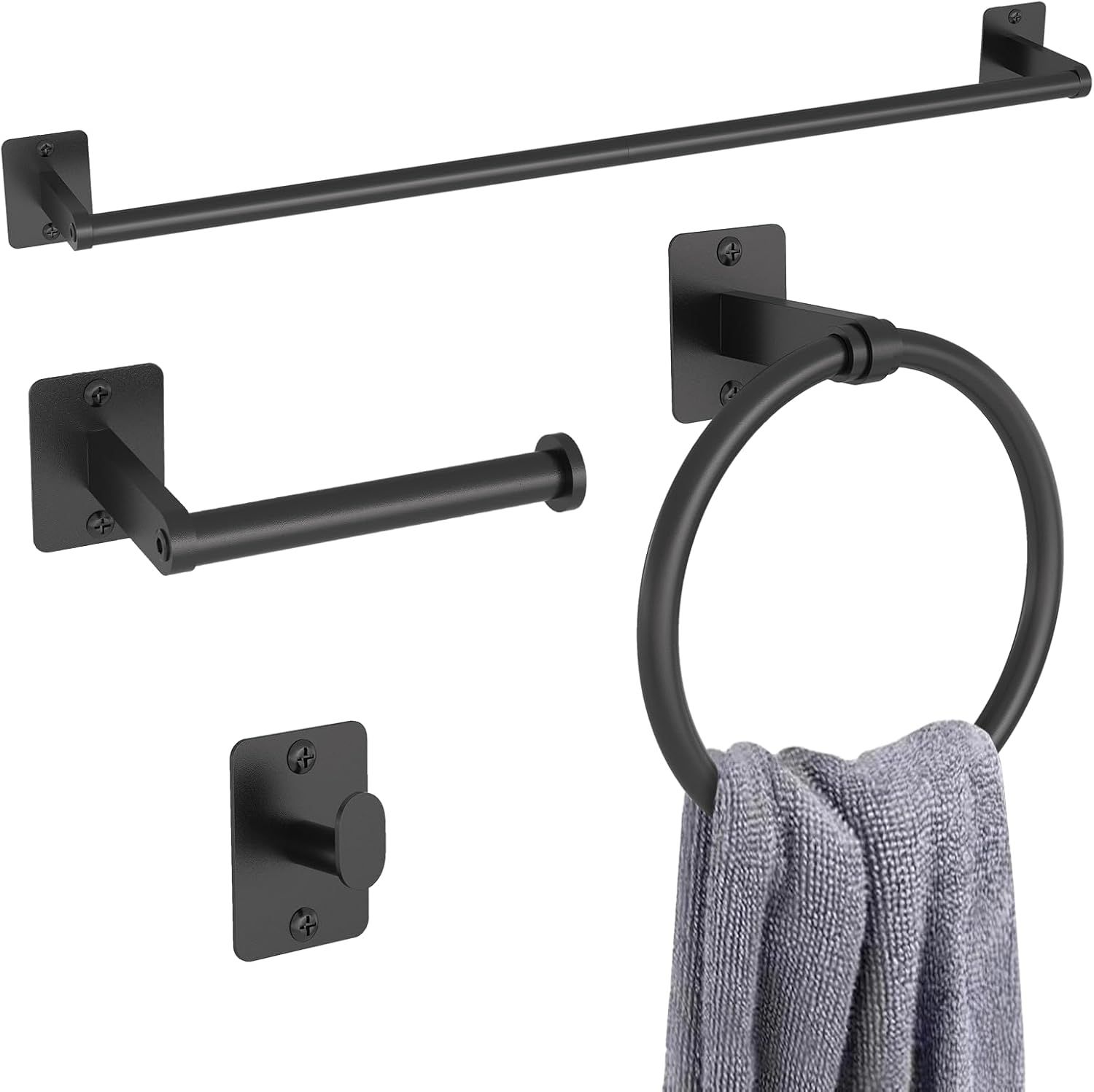 Matte Black 4-Piece Metal Bathroom Hardware Set