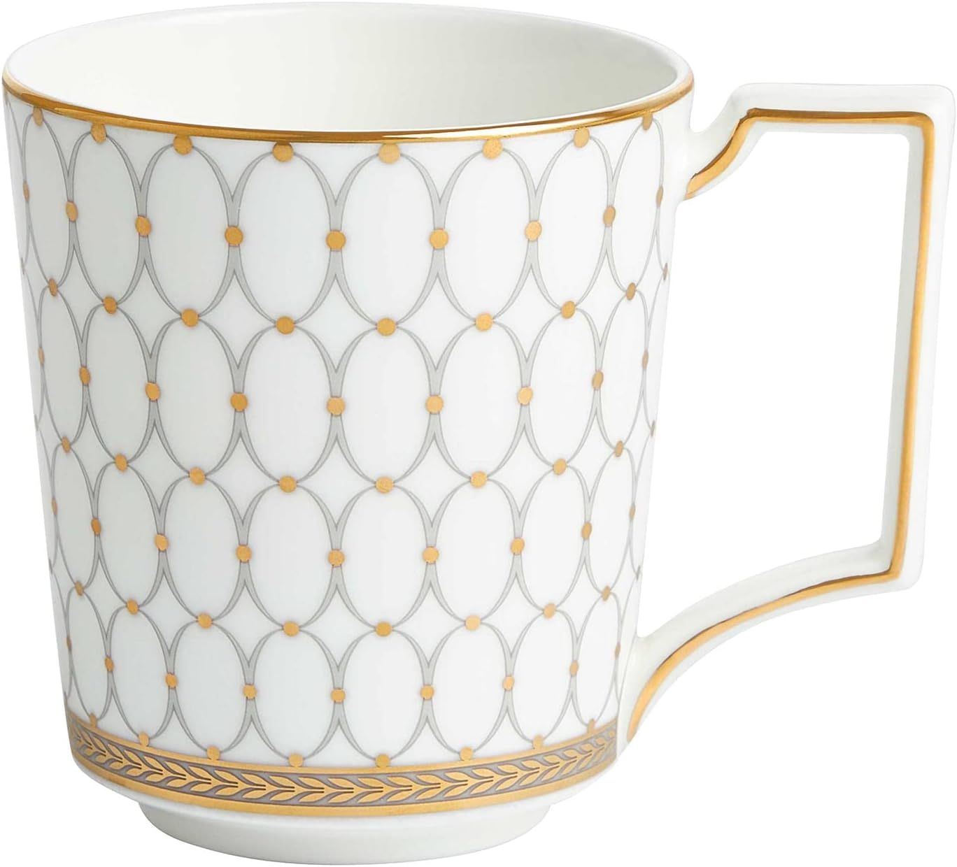 White Ceramic Mug with Gold Geometric Pattern