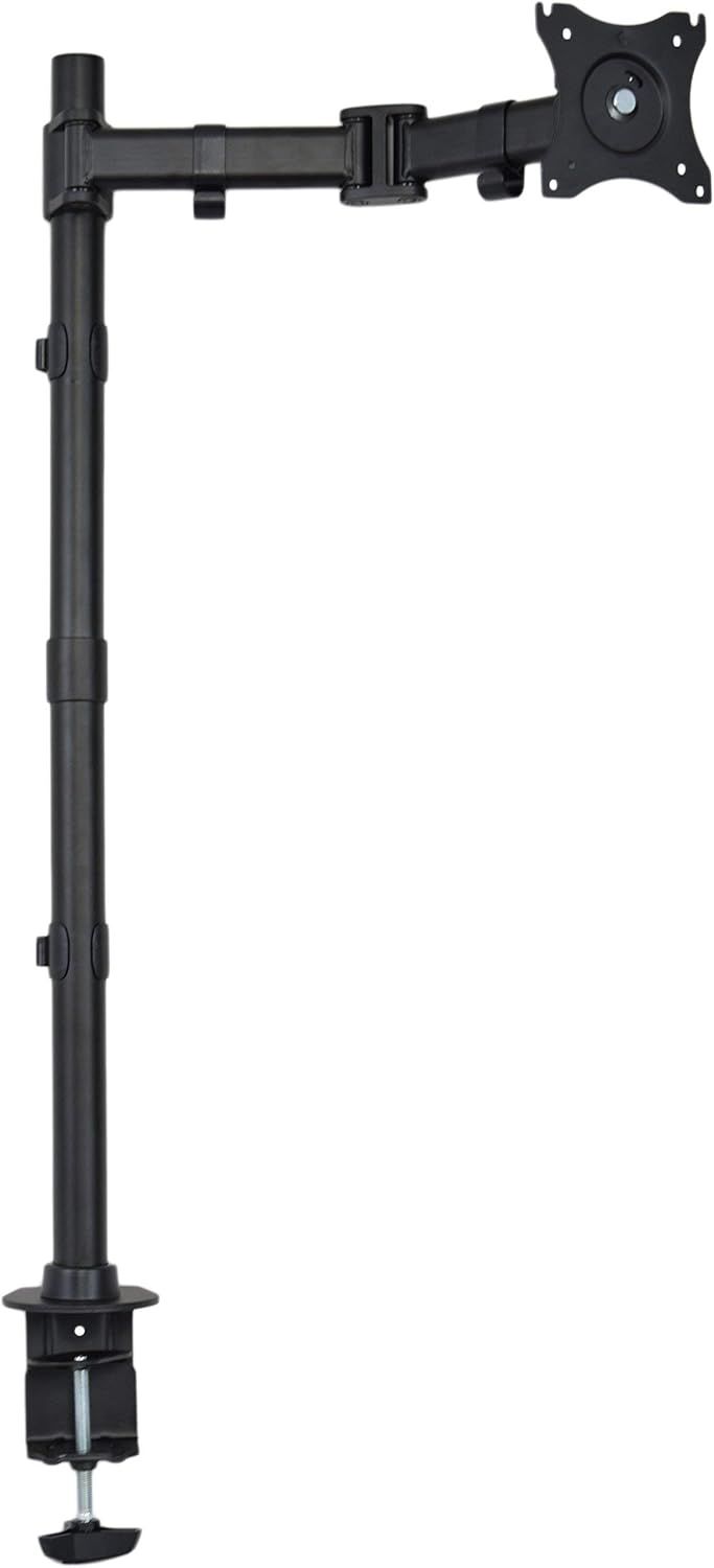 Black Adjustable Single Monitor Desk Mount with Extra Tall Pole