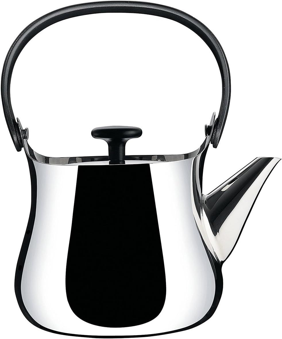 Alessi Silver Stainless Steel Cha Kettle with Black Handle