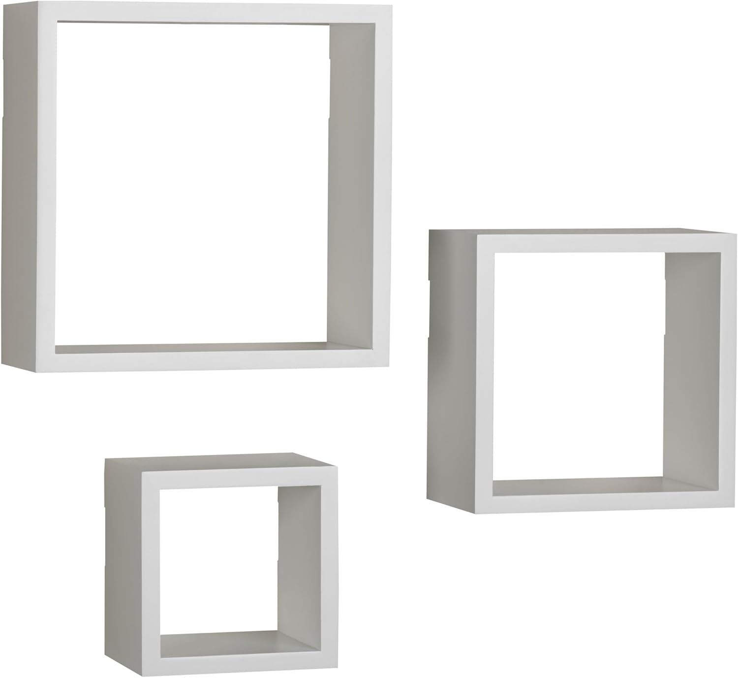 White MDF Floating Cube Wall Shelves, Set of 3