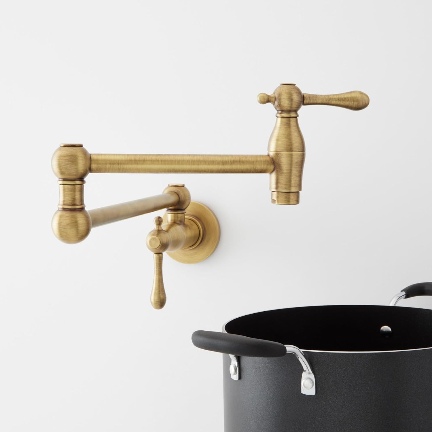 Aged Brass Double Handle Wall Mounted Pot Filler